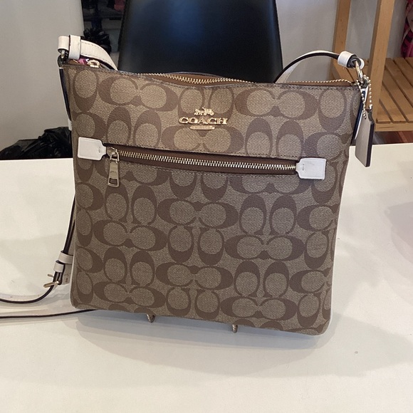 Coach Handbags - COACH Brown Signature Monogram Crossbody with Beige Trim